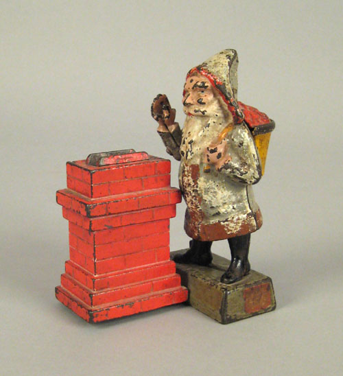 Appraisal: Cast iron Santa At Chimney mechanical bank late th c