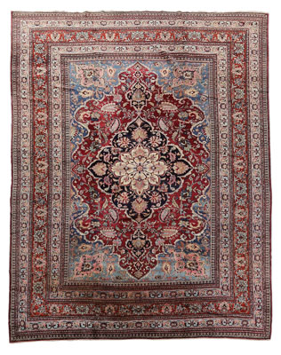 Appraisal: Khorosan Rug Persian ornate central medallion with pendants on burgundy