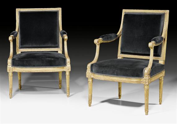 Appraisal: PAIR OF LARGE FAUTEUILS A LA REINE Louis XVI stamped