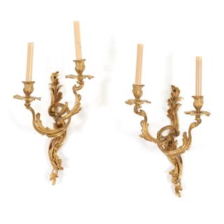 Appraisal: Pair Louis XV style gilt bronze wall sconces Pair Louis