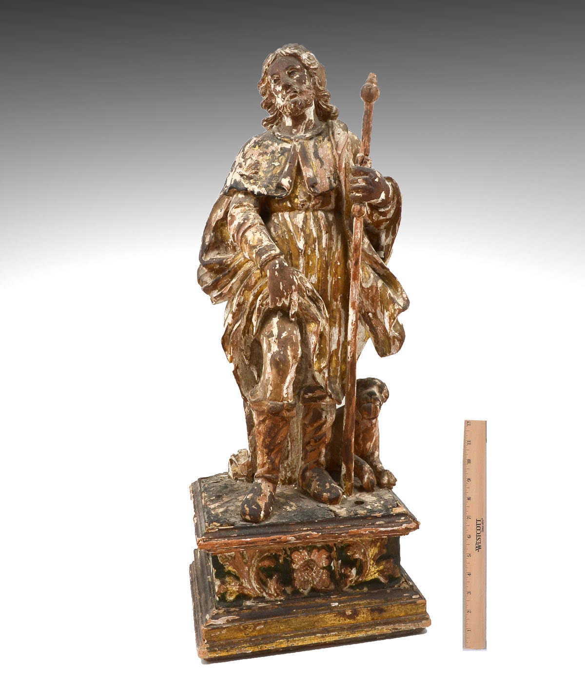 Appraisal: LARGE EARLY GILT CARVED WOODEN SCULPTURE OF SAINT ROCH AND