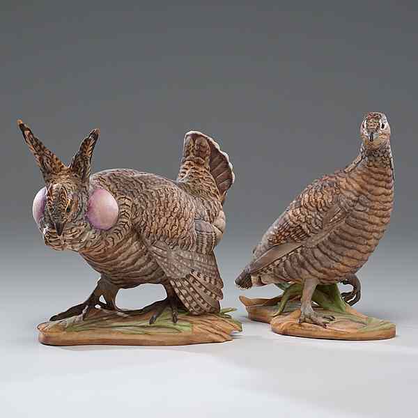 Appraisal: Boehm Lesser Prairie Chickens American A pair of painted porcelain