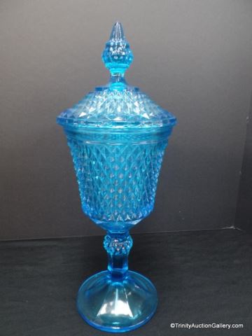 Appraisal: Indiana Glass Diamond Point Regal Blue Urn w Lid Large