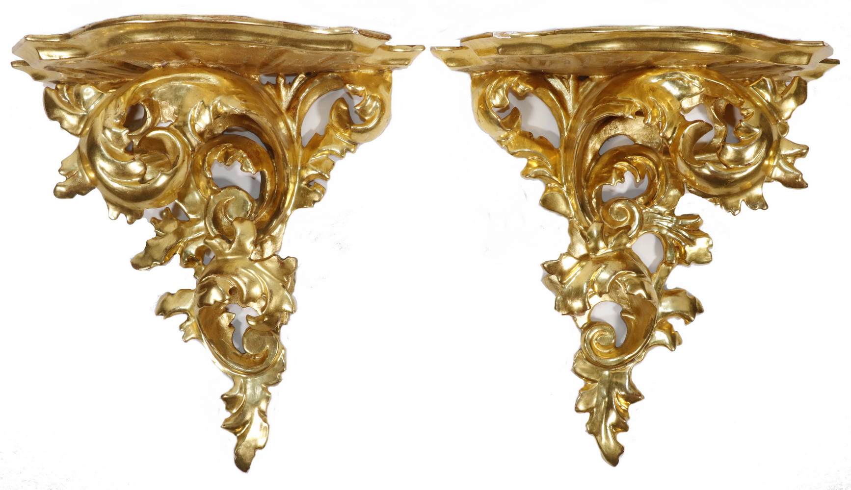 Appraisal: PR OF ITALIAN BRACKET SHELVES Florentine Baroque Giltwood with opposing