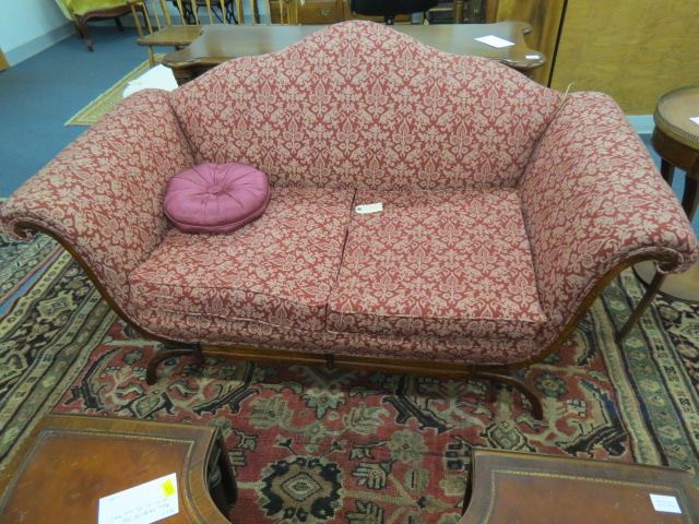 Appraisal: Sofa Chippendale style red fabric with dog and floral design