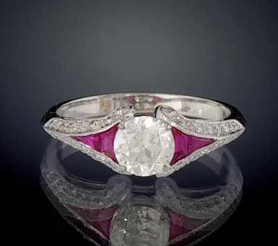 Appraisal: A Ladies' Diamond and Ruby Ring k white gold ring