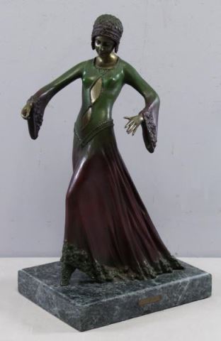 Appraisal: After Chiparus Patinated Bronze Art Deco Dancer Signed 'D H