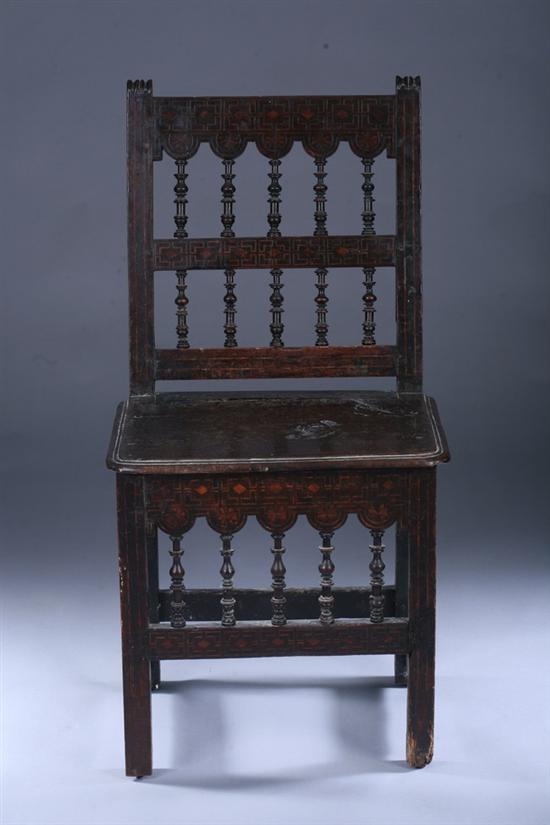 Appraisal: CONTINENTAL LATE BAROQUE INLAID WALNUT SIDE CHAIR late th century