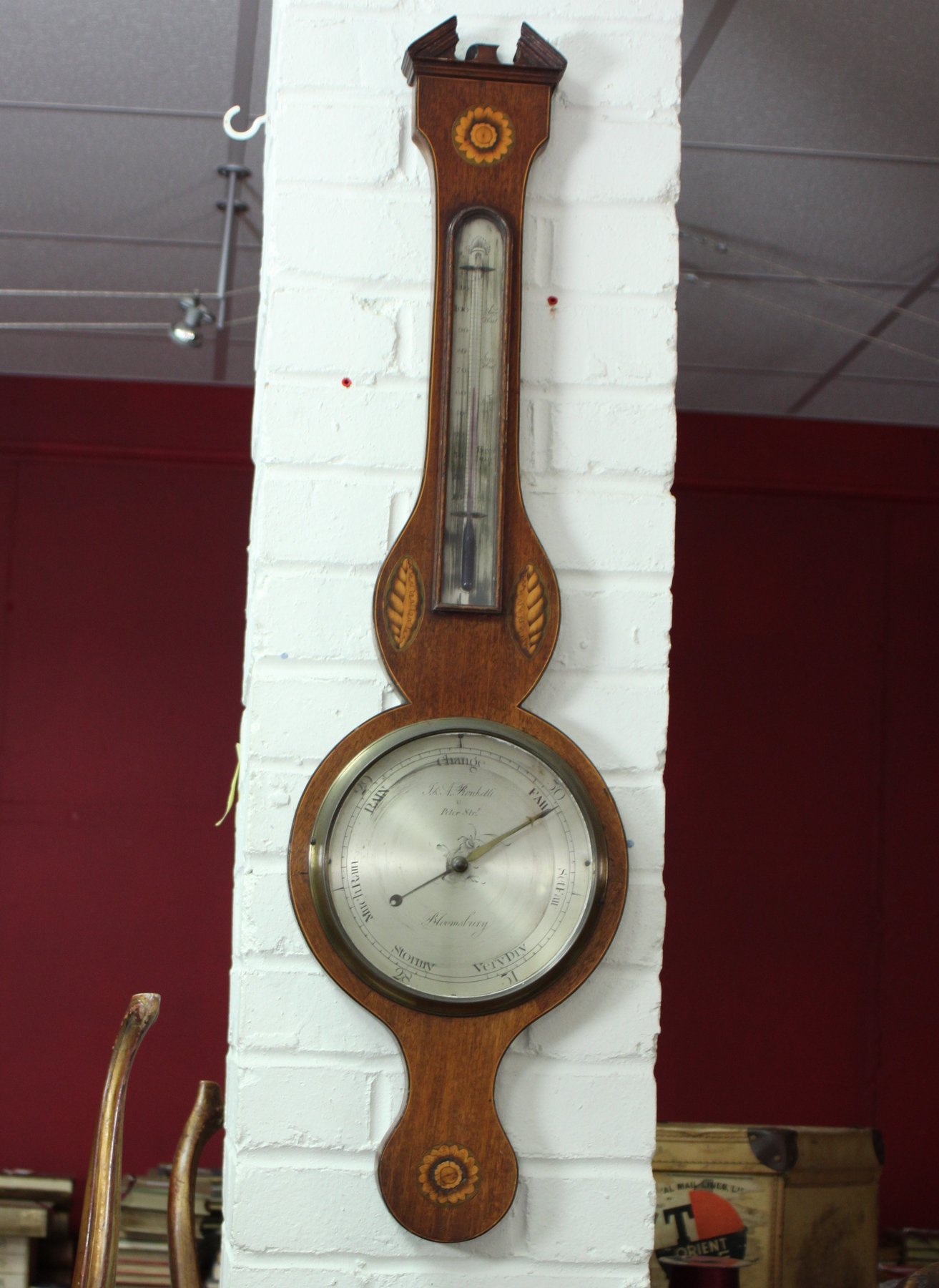 Appraisal: A th Century wheel barometer the case with architectural pediment