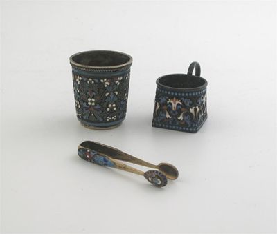 Appraisal: Russian enamel a cloisonn enamelled beaker with a beaded rim