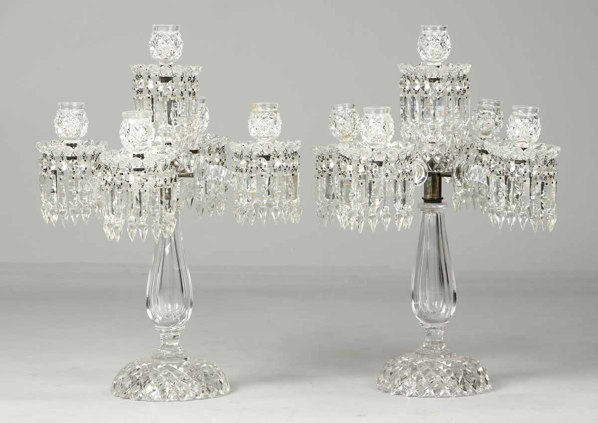 Appraisal: Pair of Cut Glass Candelabras th cent Condition Not all