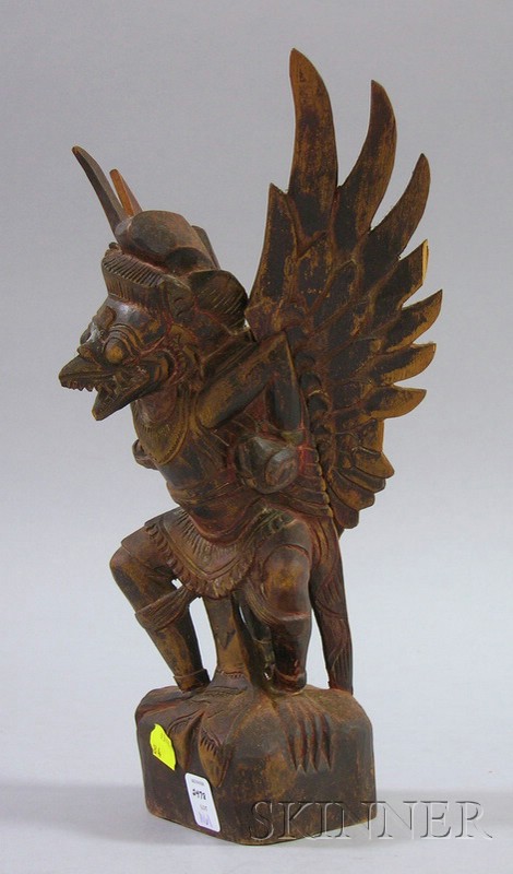 Appraisal: Asian Carved Wooden Figure of a Half-man Half-bird wings detachable