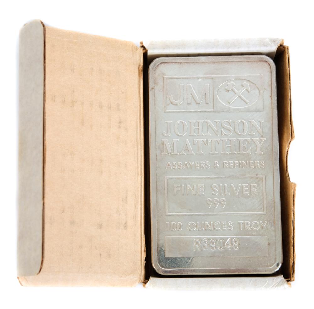 Appraisal: JOHNSON MATTHEY OUNCE SILVER BAR IN BOXA troy ounce bar