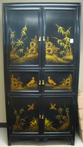 Appraisal: CHINNOISERIE BARWARE CABINET modern The larger top section of the