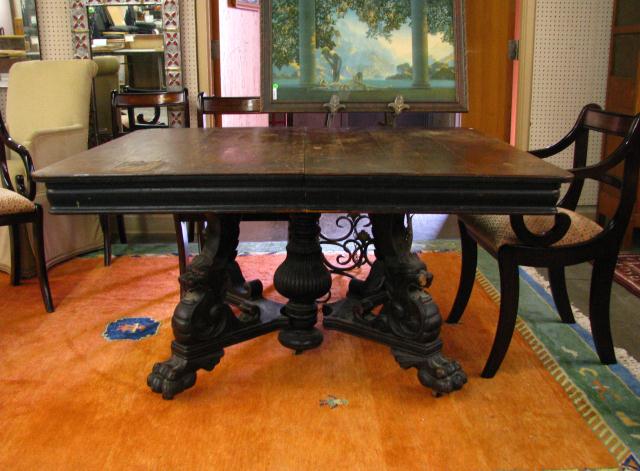 Appraisal: Antique Oak Dining Table with Carved Griffins size without leaves