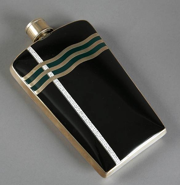 Appraisal: An Art Deco silvered metal and eggshell enamel flask length