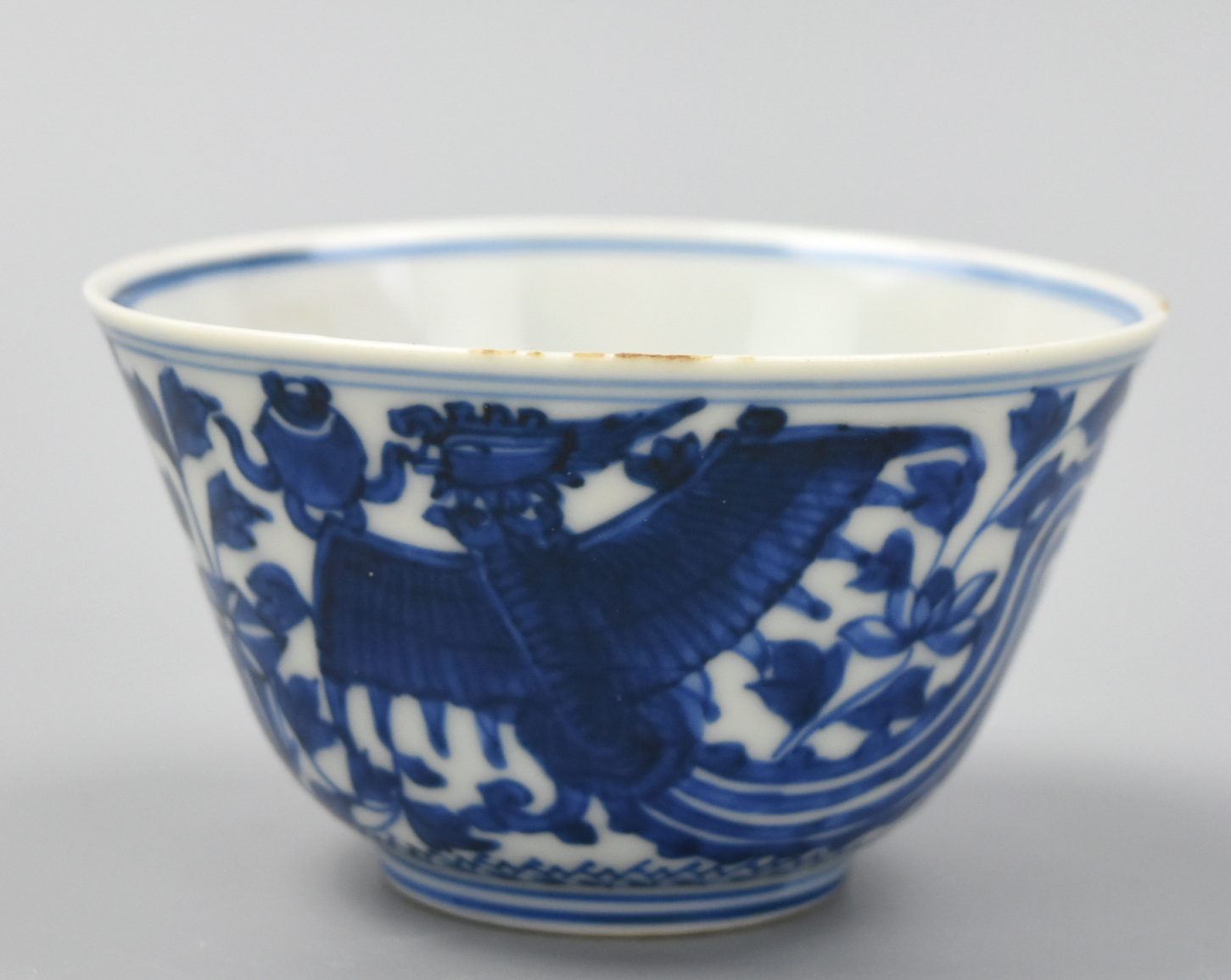 Appraisal: CHINESE B W PHOENIX BOWL W CHENGHUA MARK A blue