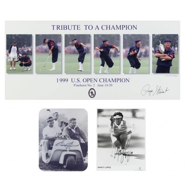 Appraisal: THREE SIGNED GOLF PHOTOGRAPHS - PAYNE STEWART NANCY LOPEZ AND