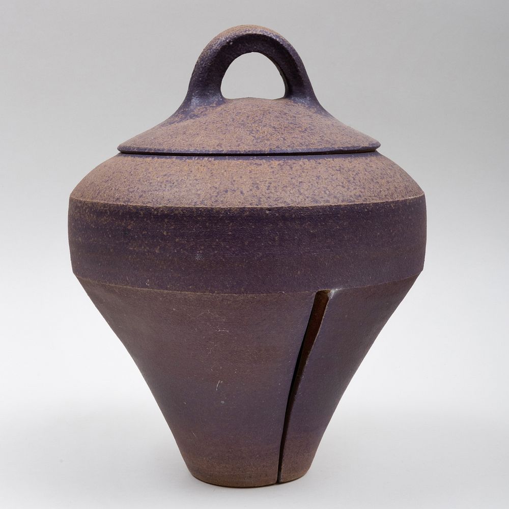 Appraisal: Large Karen Karnes Purple Glazed Pottery Vessel and Cover x