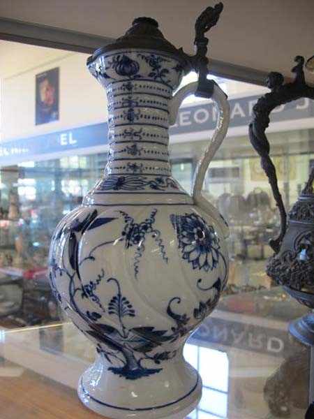 Appraisal: TH CENTURY GERMAN BLUE AND WHITE EWER WITH PEWTER MOUNT