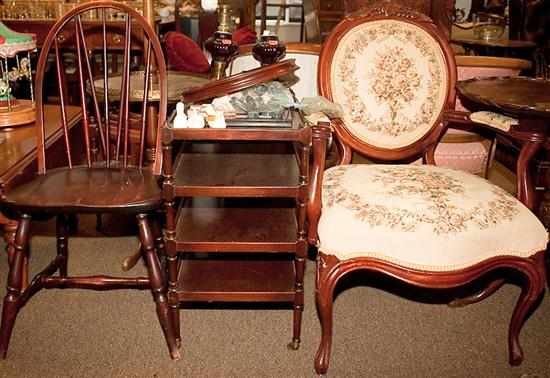 Appraisal: Victorian style walnut and needlepoint upholstered armchair George III style