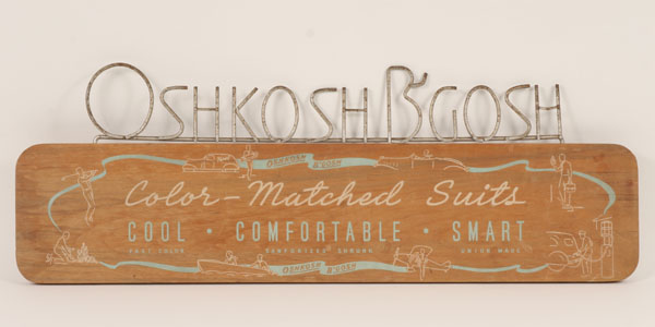 Appraisal: Vintage Osh Kosh clothing advertising sign ' 's era scenes