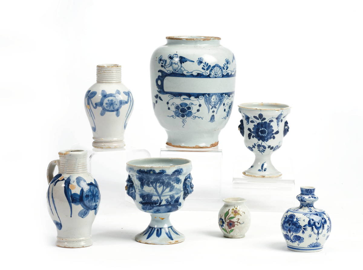 Appraisal: SIX DUTCH DELFT BLUE AND WHITE WARES Together with a