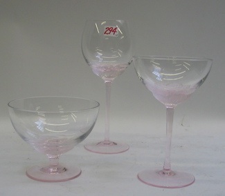 Appraisal: A SET OF CLEAR CRYSTAL STEMWARE with a pink flower