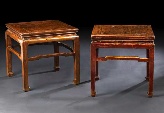 Appraisal: Pair of Chinese Wooden Side Stools th century each of