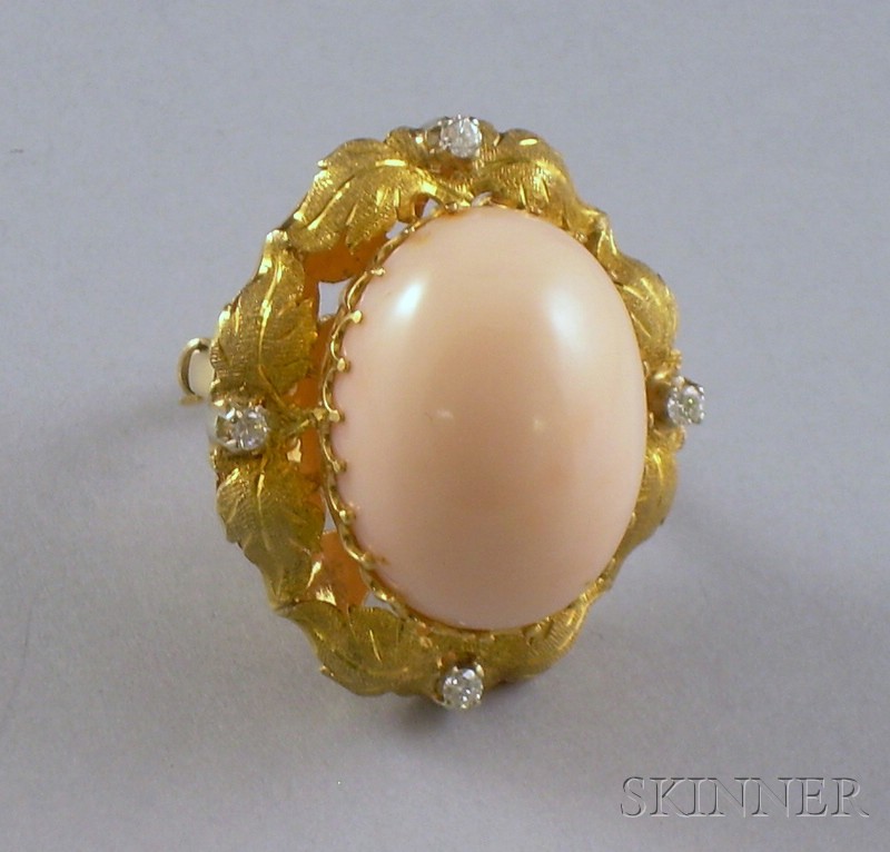 Appraisal: kt Gold Coral and Diamond Ring