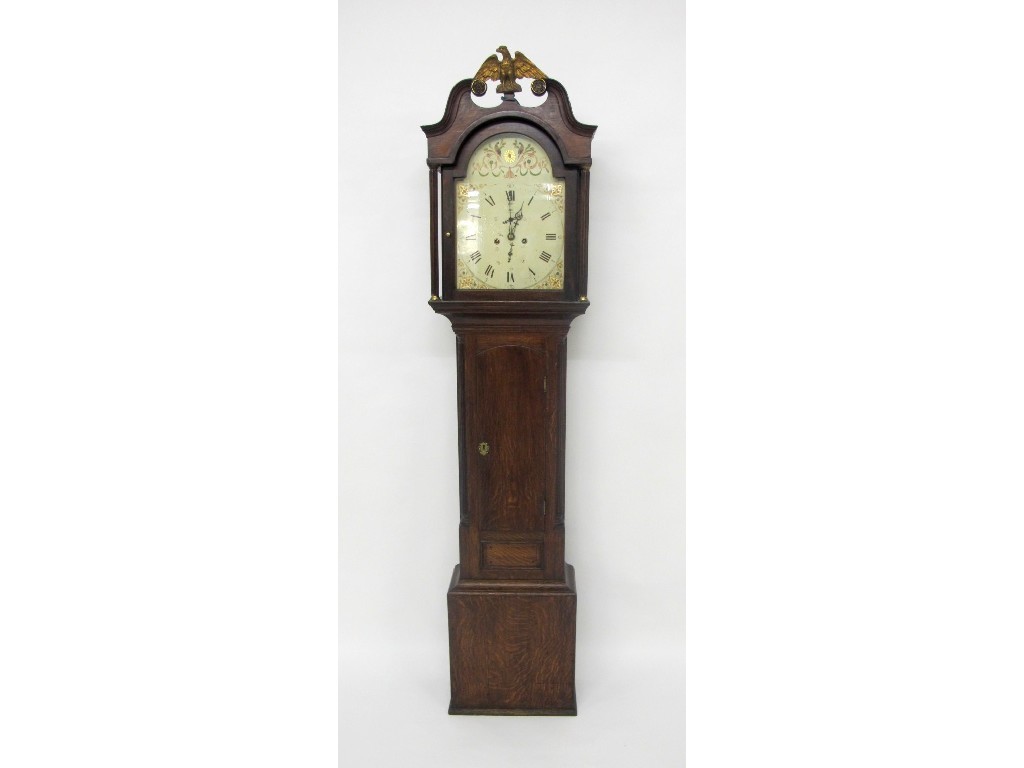 Appraisal: A Georgian oak longcase clock the swan shaped hood bearing