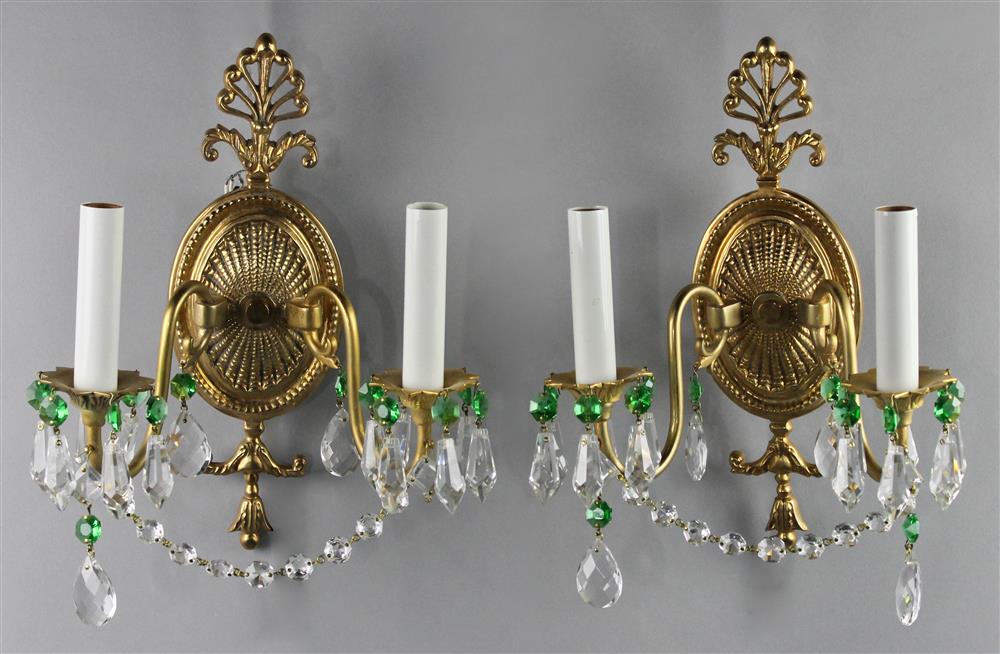 Appraisal: PAIR OF NEOCLASSICAL STYLE GILT BRONZE AND CUT GLASS TWO