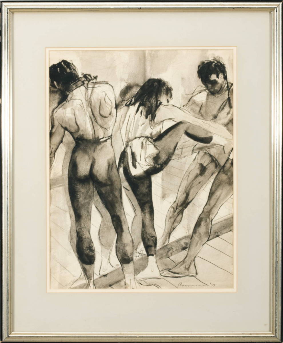 Appraisal: DRAWING OF DANCERS AT MIRROR AND BARRE Pen ink and