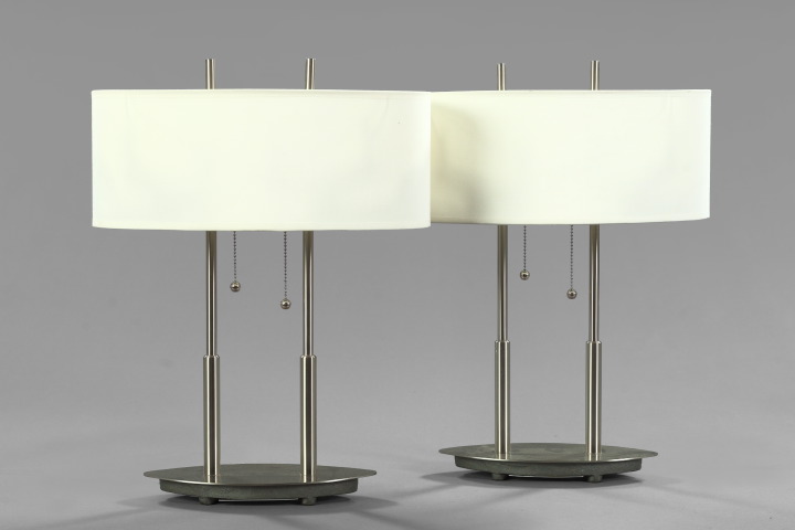 Appraisal: Elegant Pair of French Brushed Stainless Steel Table Lamps of