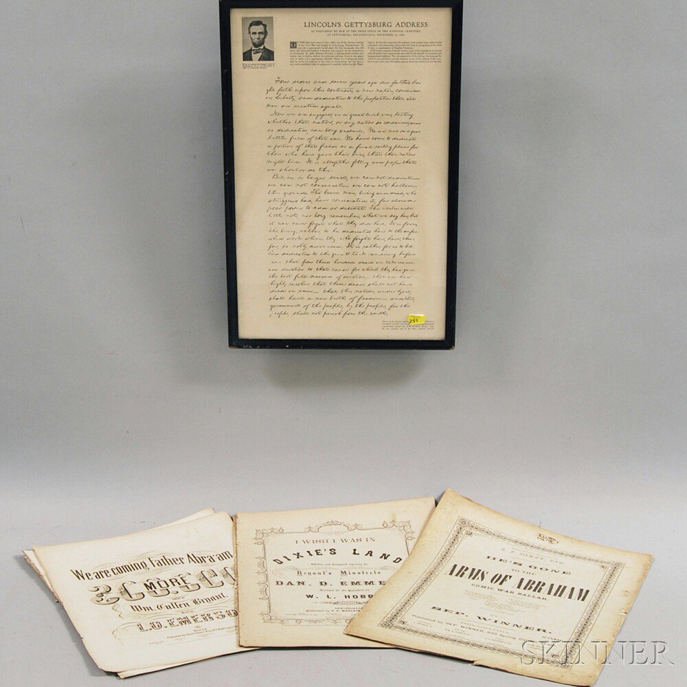 Appraisal: Small Group of Lincoln Ephemera a framed reproduction copy of