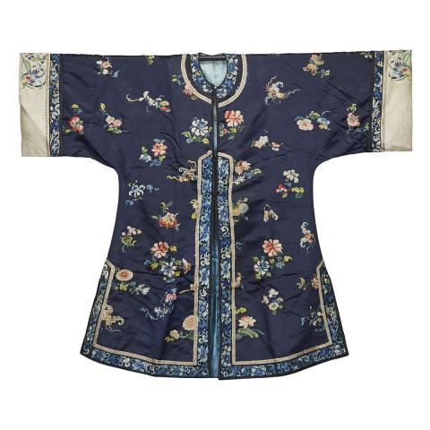 Appraisal: A Blue Ground Silk Embroidered Female Robe th Century On