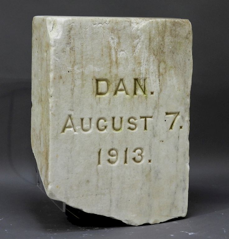 Appraisal: White Marble Dan Pet Gravestone Marker United States Square form