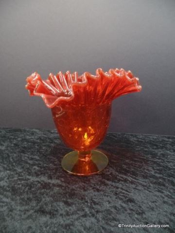 Appraisal: Blenko Crackle Glass Amberina Footed Vase Compote Vintage 's era