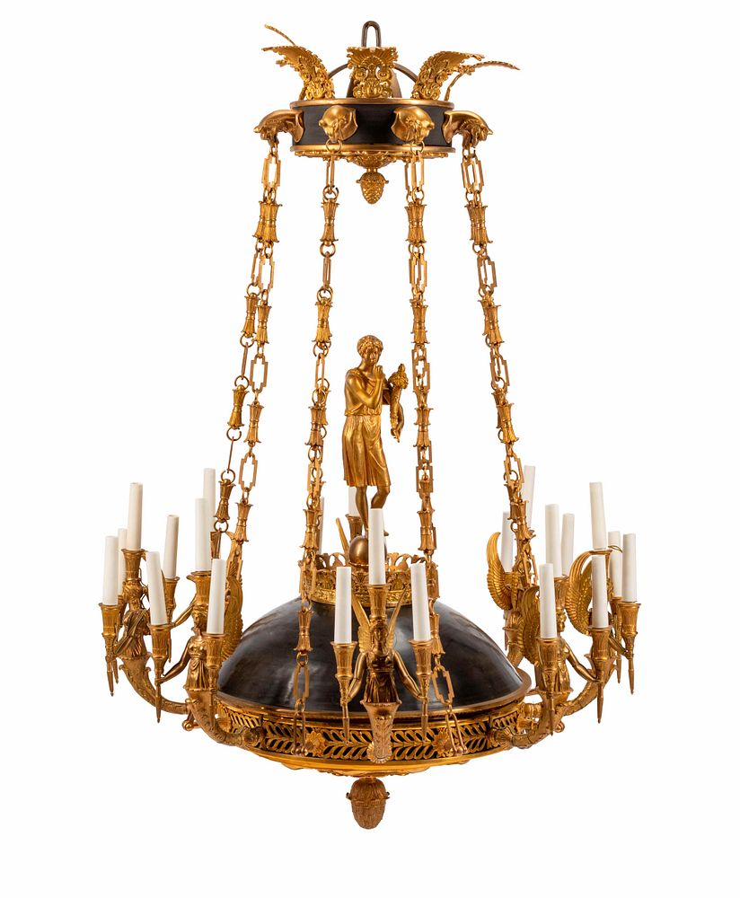 Appraisal: An Empire Style Gilt Bronze and Tole Figural Chandelier An