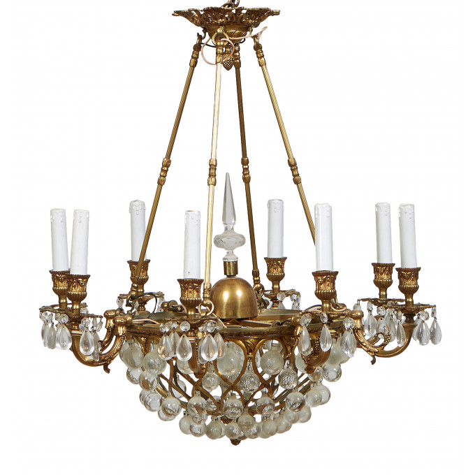 Appraisal: French Style Gilt Brass Eight Light Chandelier th c with