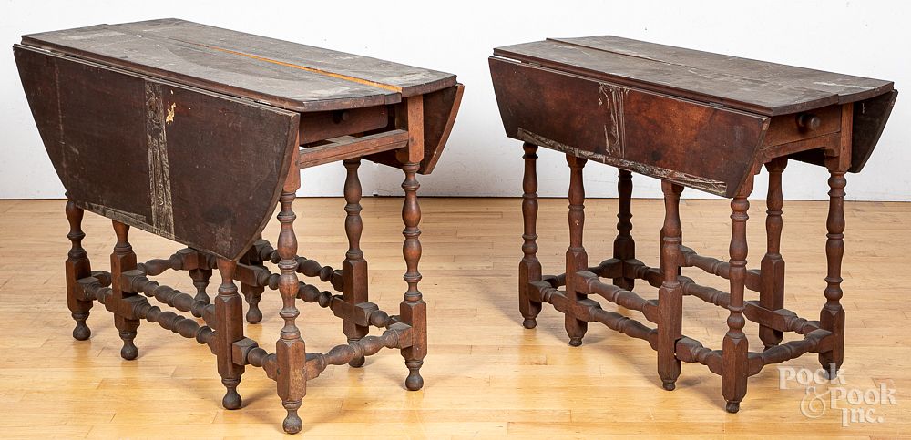 Appraisal: Two William and Mary walnut gateleg tables Two William and