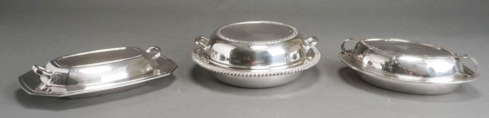 Appraisal: THREE SILVERPLATE LIDDED DISHESThree Silverplate Lidded Dishes