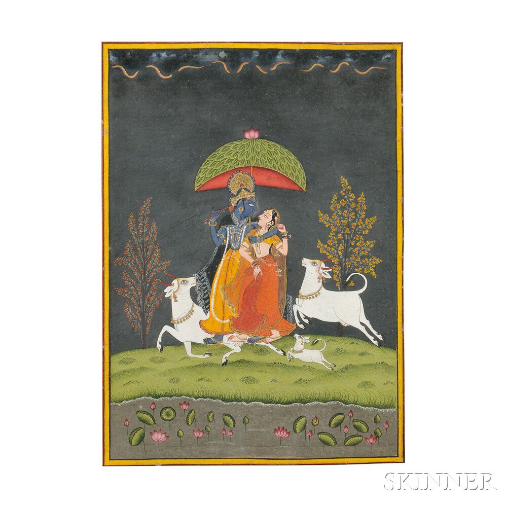 Appraisal: Miniature Painting Depicting Radha and Krishna India th th century