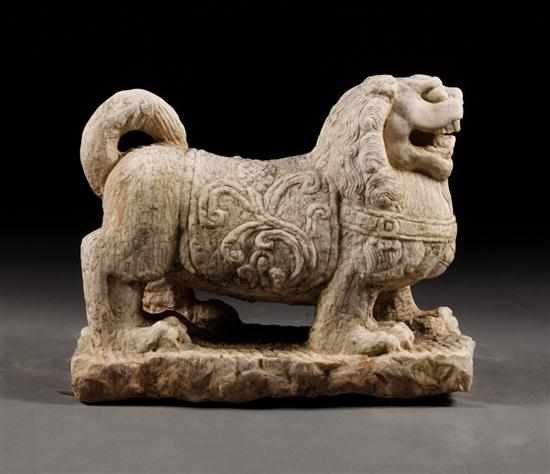 Appraisal: Chinese Ming style carved white marble lion th Century or