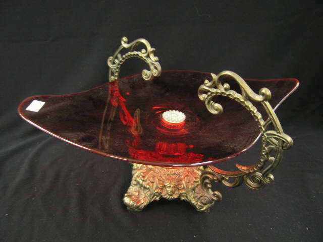 Appraisal: Ruby Glass Centerpiece bronzed base