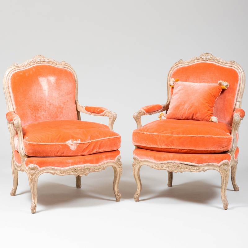 Appraisal: PAIR OF LOUIS XV STYLE PAINTED FAUTEUILS LA REINE x