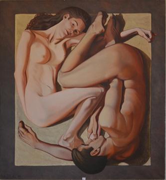 Appraisal: PETER ROBERTSON INTERTWINED FIGURES OIL ON LINEN X CM