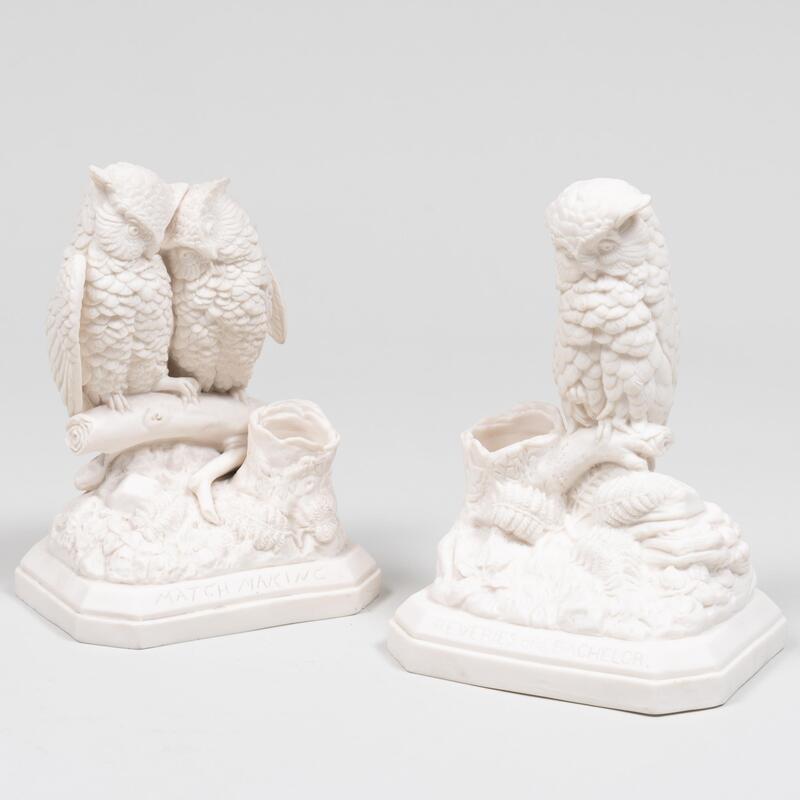 Appraisal: Two English Parian Owl Groups Registration mark inscribed 'Reveries of