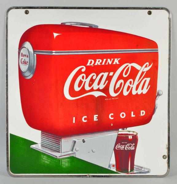 Appraisal: Porcelain Coca-Cola -Sided Dispenser Sign Description s Still retains original