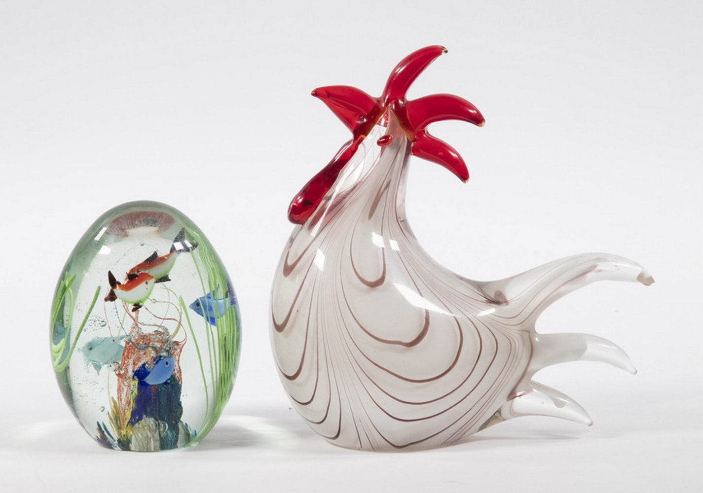 Appraisal: PCS ART GLASS ROOSTER PAPERWEIGHT Lot of Art Glass Accessories